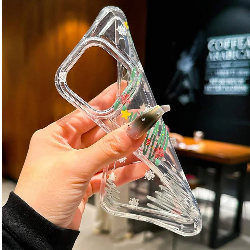 Snowflake Christmas Tree Phone Case for iPhone 17 16 Pro Max Air 15 14 Plus 13 12 11 Pro 7 8 XR X XS SE2 Shockproof Clear Cover