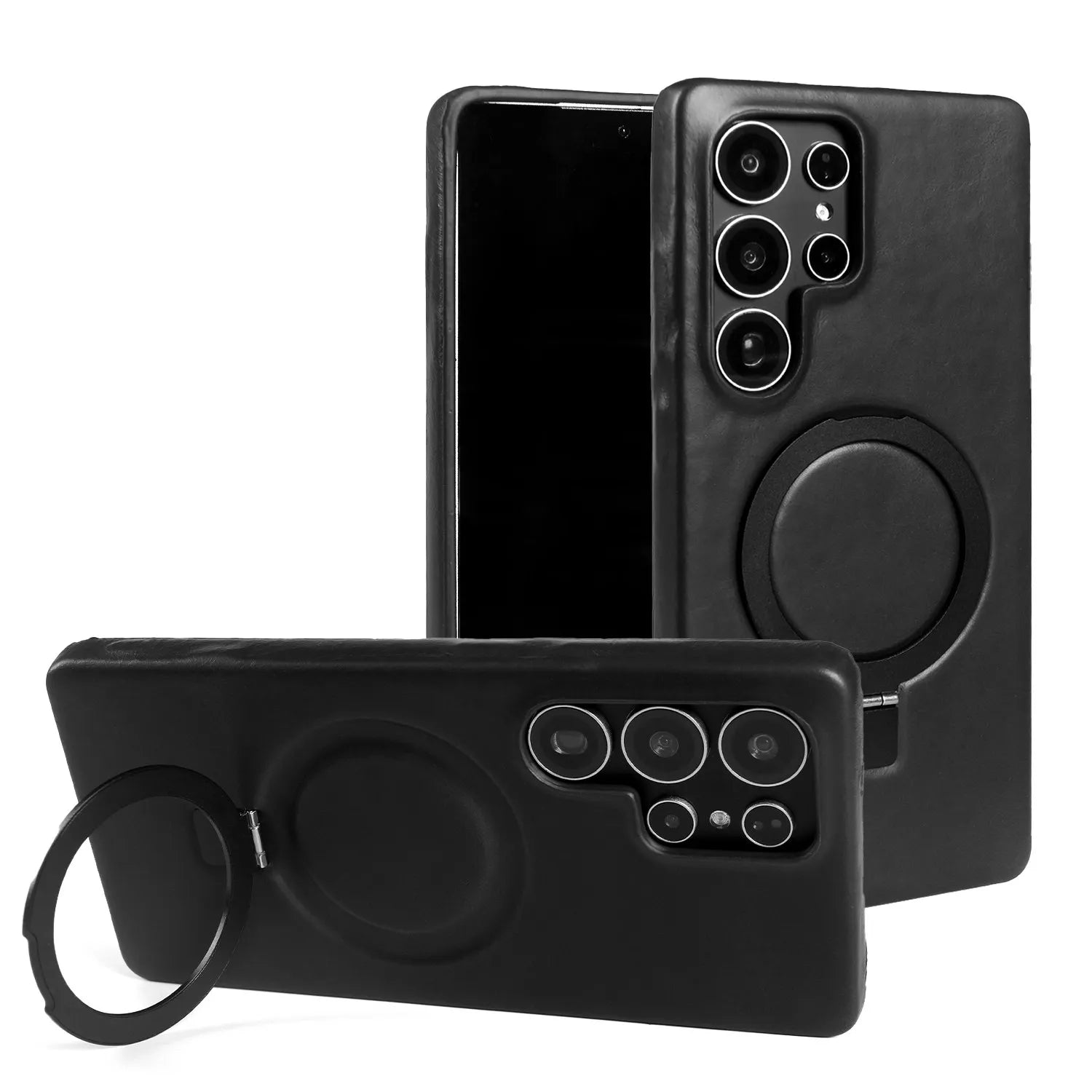 Luxury Magnetic Ring Genuine Leather Case For Samsung Galaxy S25 Ultra S24 S25edg S23 S22 S21 S20 S23 Stand Bracket Phone Cases