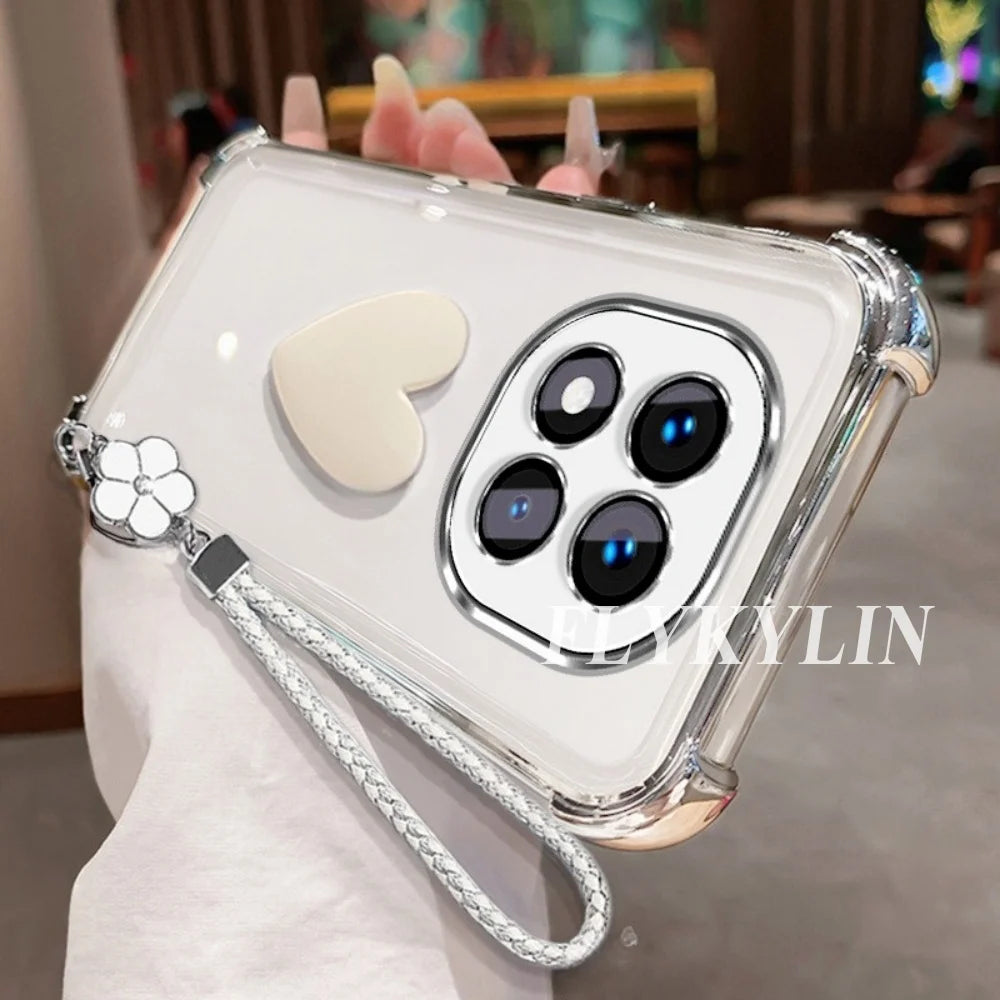 For Google Pixel 9 9A 9 10 Pro XL 10A 7 7A 8 8A 3D Love Transparent Protective Soft Shell Clover Hand Rope