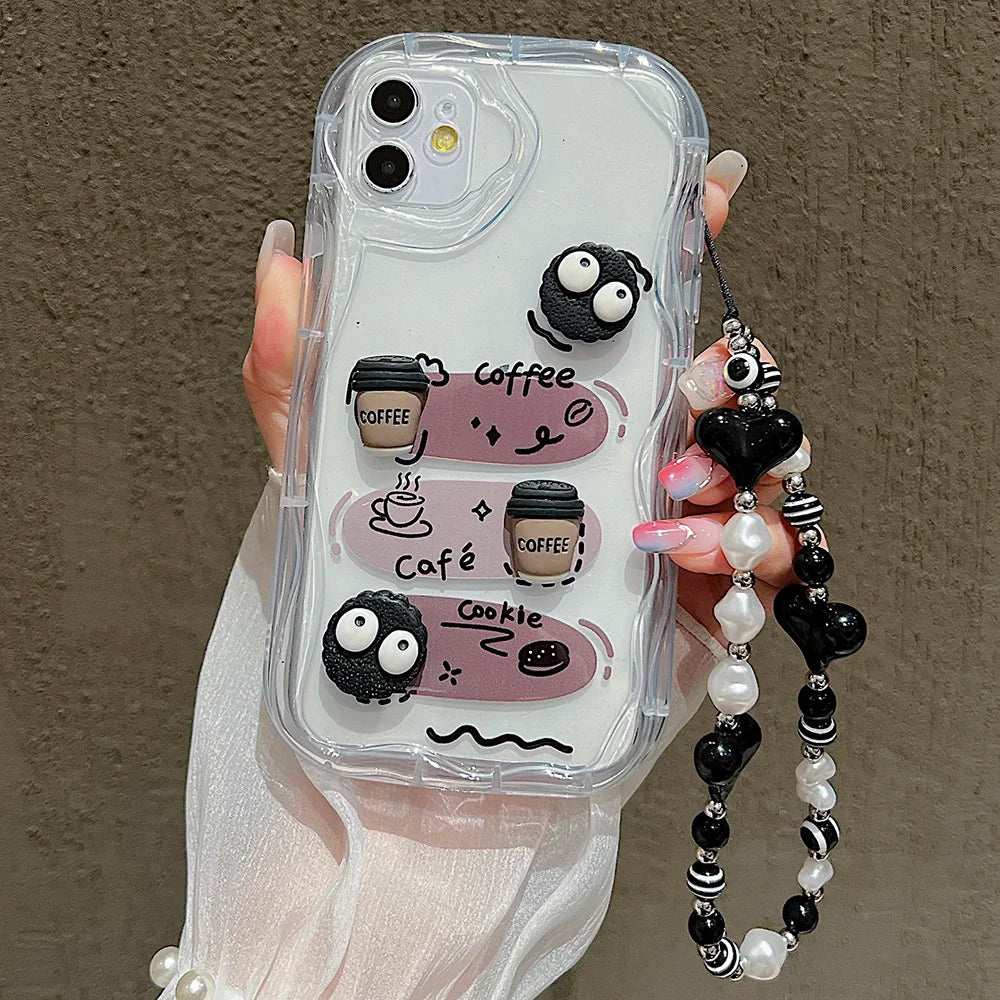 Cute 3D Pig Bracelet Wrist Chain Lanyard Clear Soft Phone Case For iPhone 17 16 13 14 15 Pro Max 11 12 XR XS X 7 8 Plus SE Cover