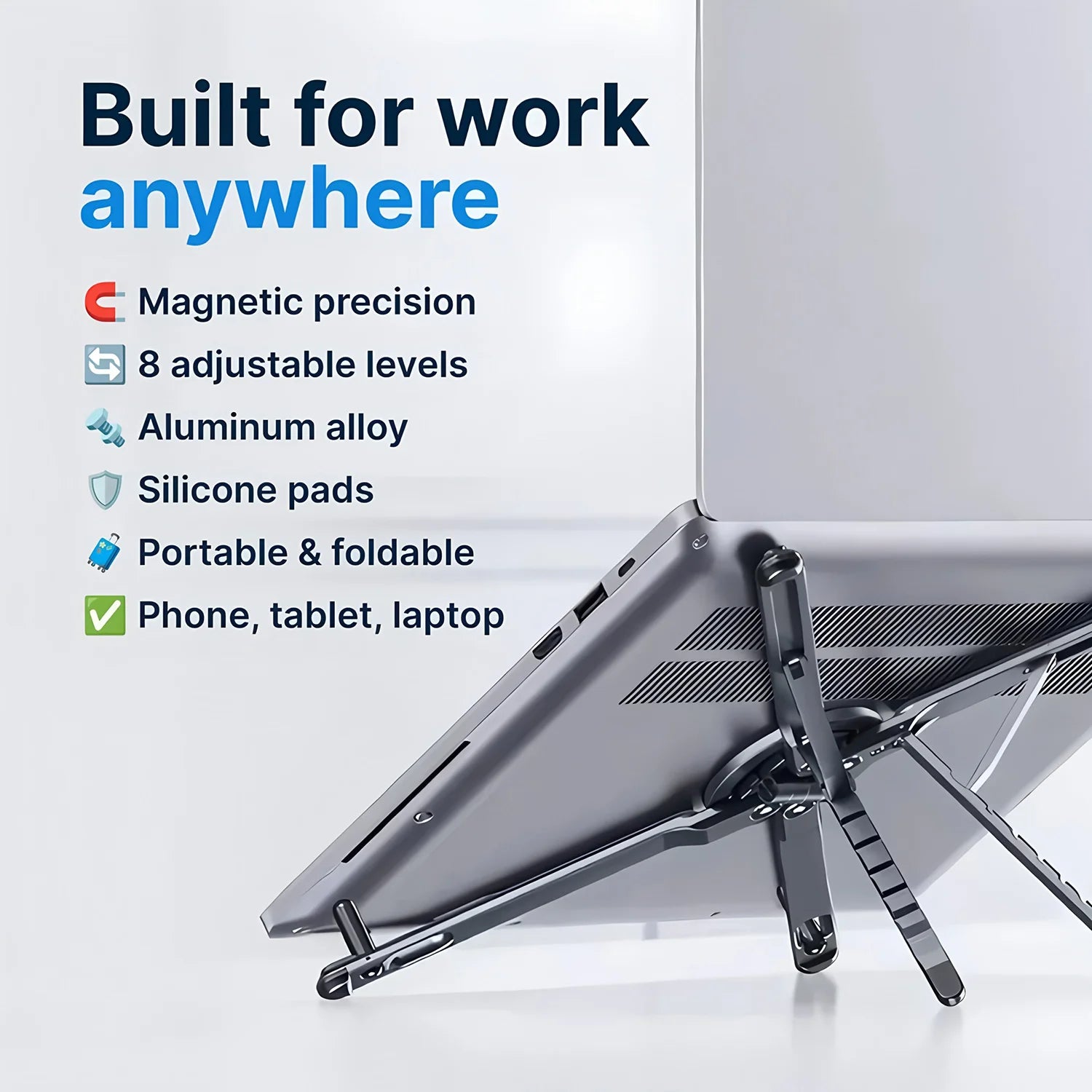 Portable Magnetic Phone Holder & Selfie Stick 3-in-1 Foldable Tripod Stand for iPhone iPad Tablet Laptop Desktop Use