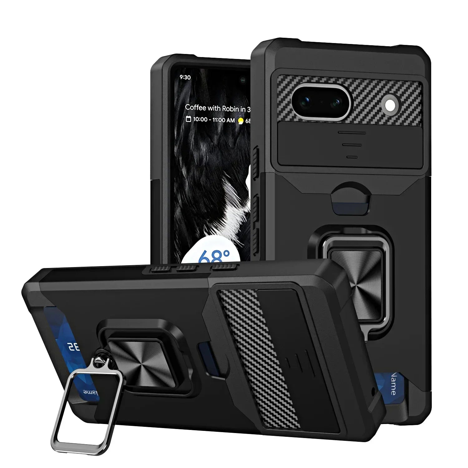 Card Slot Wallet Ring Holder Case For Google Pixel 10 9 Pro XL 8 7 6 Pro 10A 9A 7A 8A 6A Slide Camera Protect Armor Bumper Cover