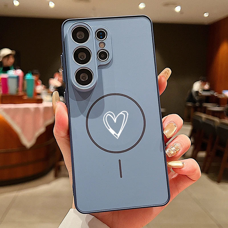 Love Heart Print Magnetic Phone Case For Samsung Galaxy S26 S25 S24 S23 Ultra S25 FE A57 A37 A17 A56 A55 A36 A16 A15 5G PC Cover