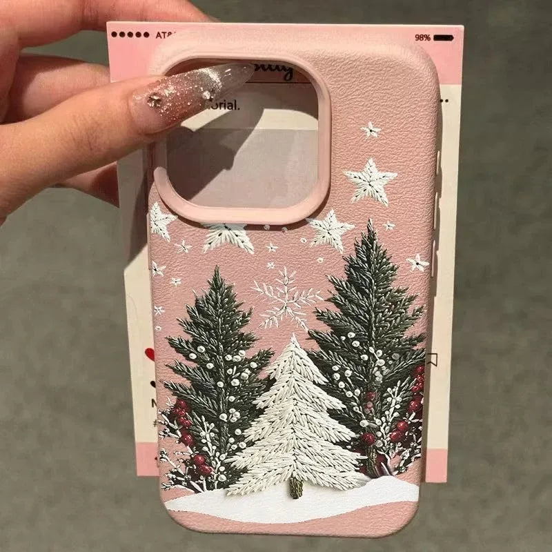 Christmas Tree Design Lychee Texture Phone Case For iPhone 17 16 15 14 13 12 11 Pro Max 17 Air 15 14 Plus X XS XR 16E Soft Cover