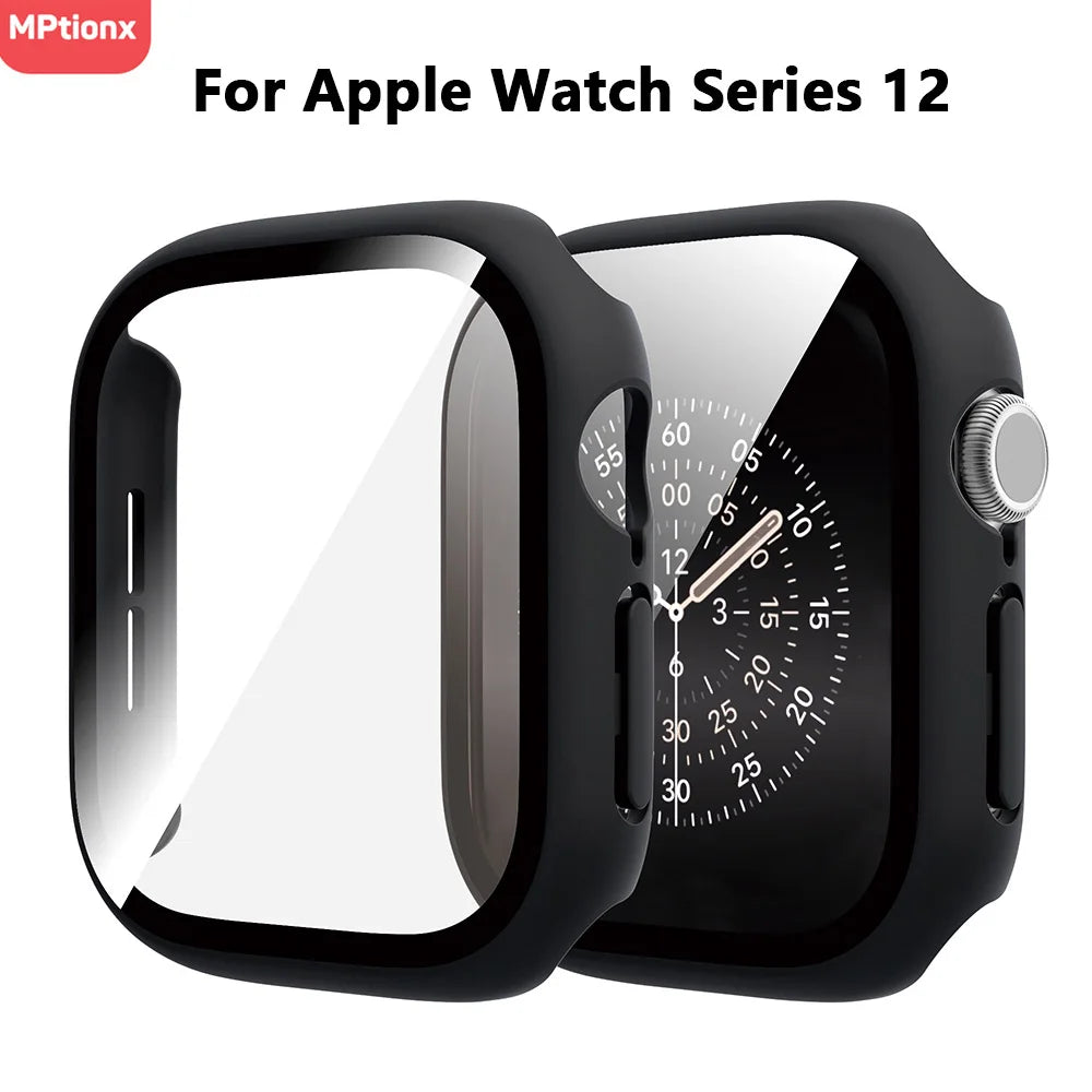 Tempered Glass+Cover For Apple Watch Case 12 46mm 42mm Matte PC Bumper Screen Protector iWatch Series 12 11 10 42/46mm Accessori