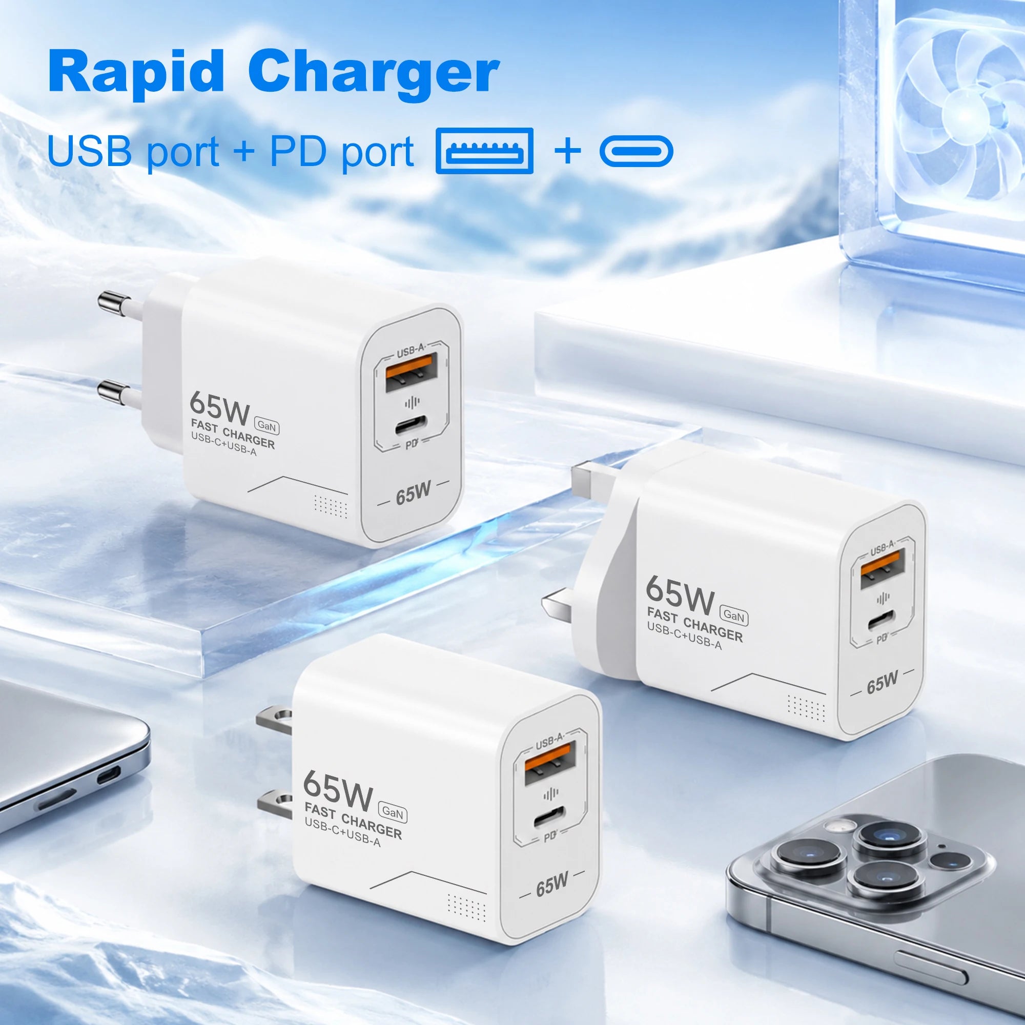 USB 65W Fast Charging Charger Type C High Speed Charge Mobile Phone Wall Adapter For iPhone Honor Xiaomi Huawei Samsung Oneplus