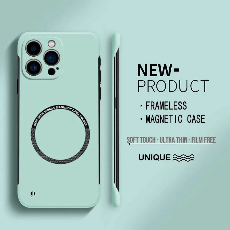 Ultra Thin Hard PC Magnetic Frameless Phone Case For Magsafe iPhone 17 16 15 14 Pro Max 13 Mini Air 16e Matte Color Solid Cover