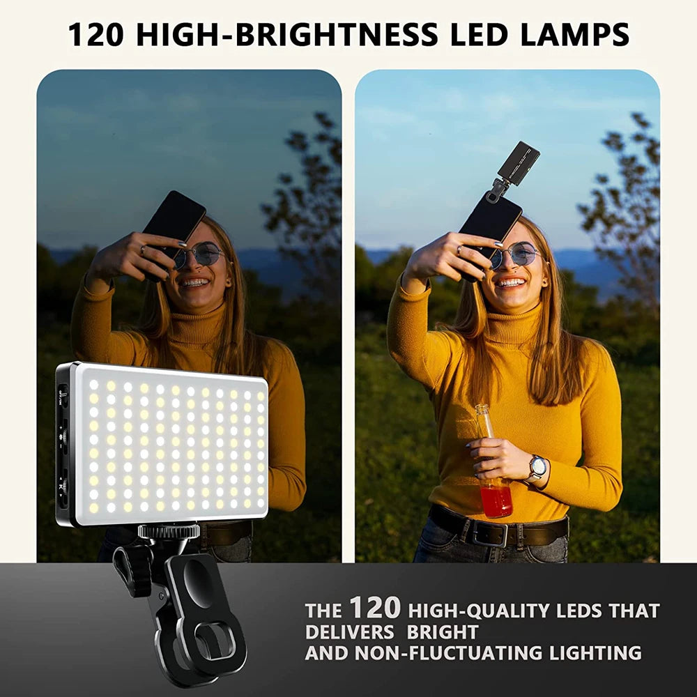LED Selfie Light 120 LED 3000Mah Rechargeable Phone Light Clip 3 Light Modes Ring Light for Phone iPad Camera Laptop Selfie