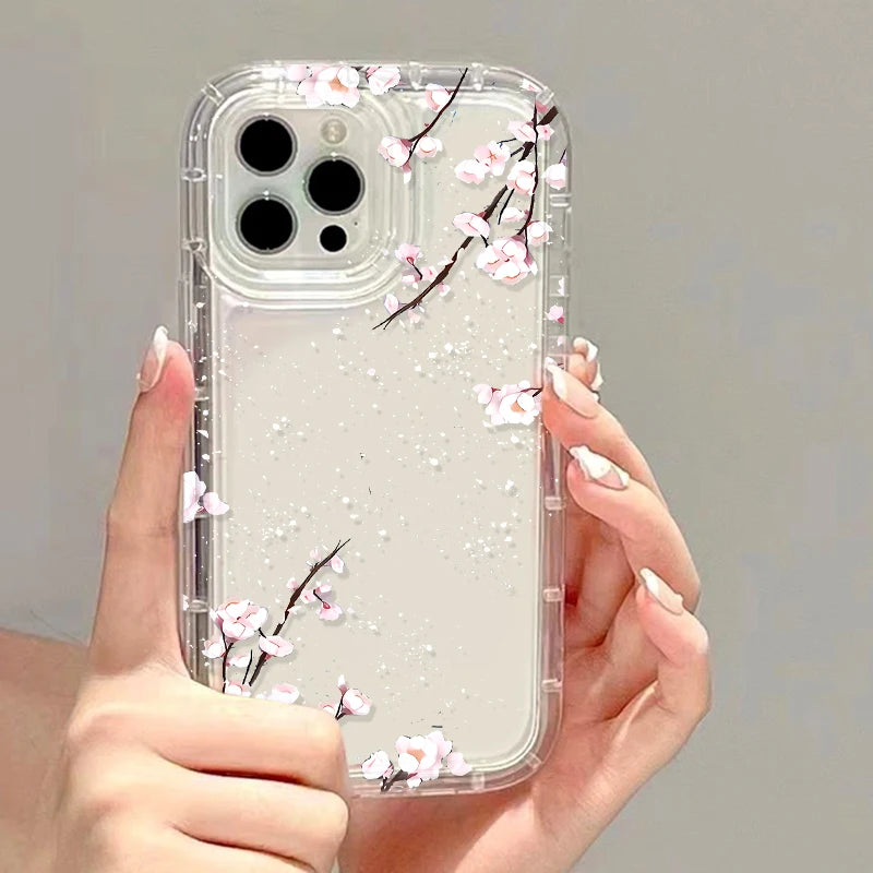 Flower Phone Case For iPhone 17 16 Pro Case iPhone 13 15 14 11 12 Pro Max 16E Air 8 7 Plus XR SE Transparent Shockproof Cover
