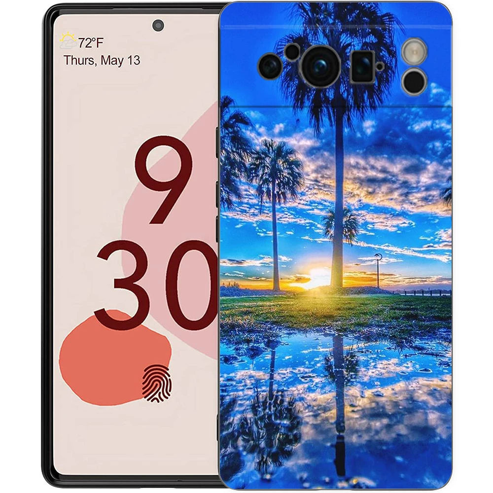 Summer Beach Scene at Sunset on sea Palm Tree Phone Case For Google Pixel 9 8 7 6 Pro XL 8A 7A 6A TPU Shell Shockproof Cover