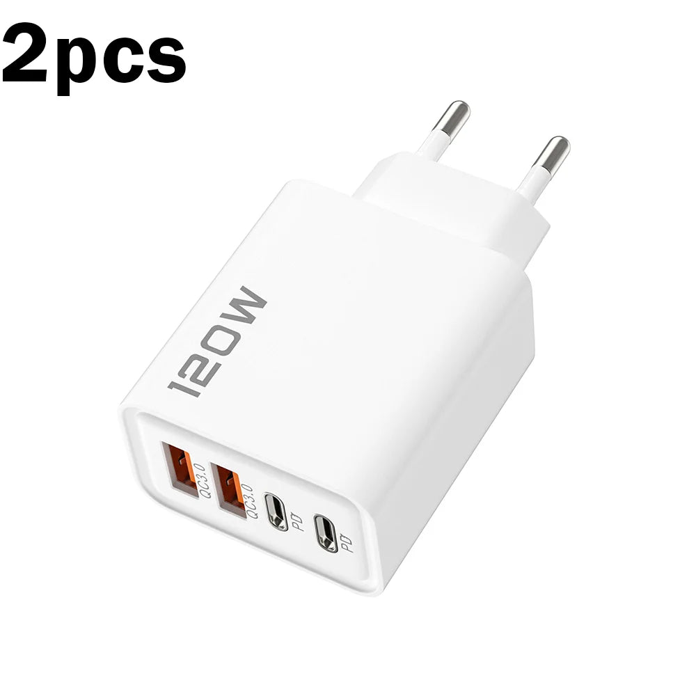 Total 120W 1/2/3 Pcs Fast Charger Type C Quick Charge 3.0 USB Charger Adapter For iPhone Samsung Xiaomi PD Fast Charging Plug
