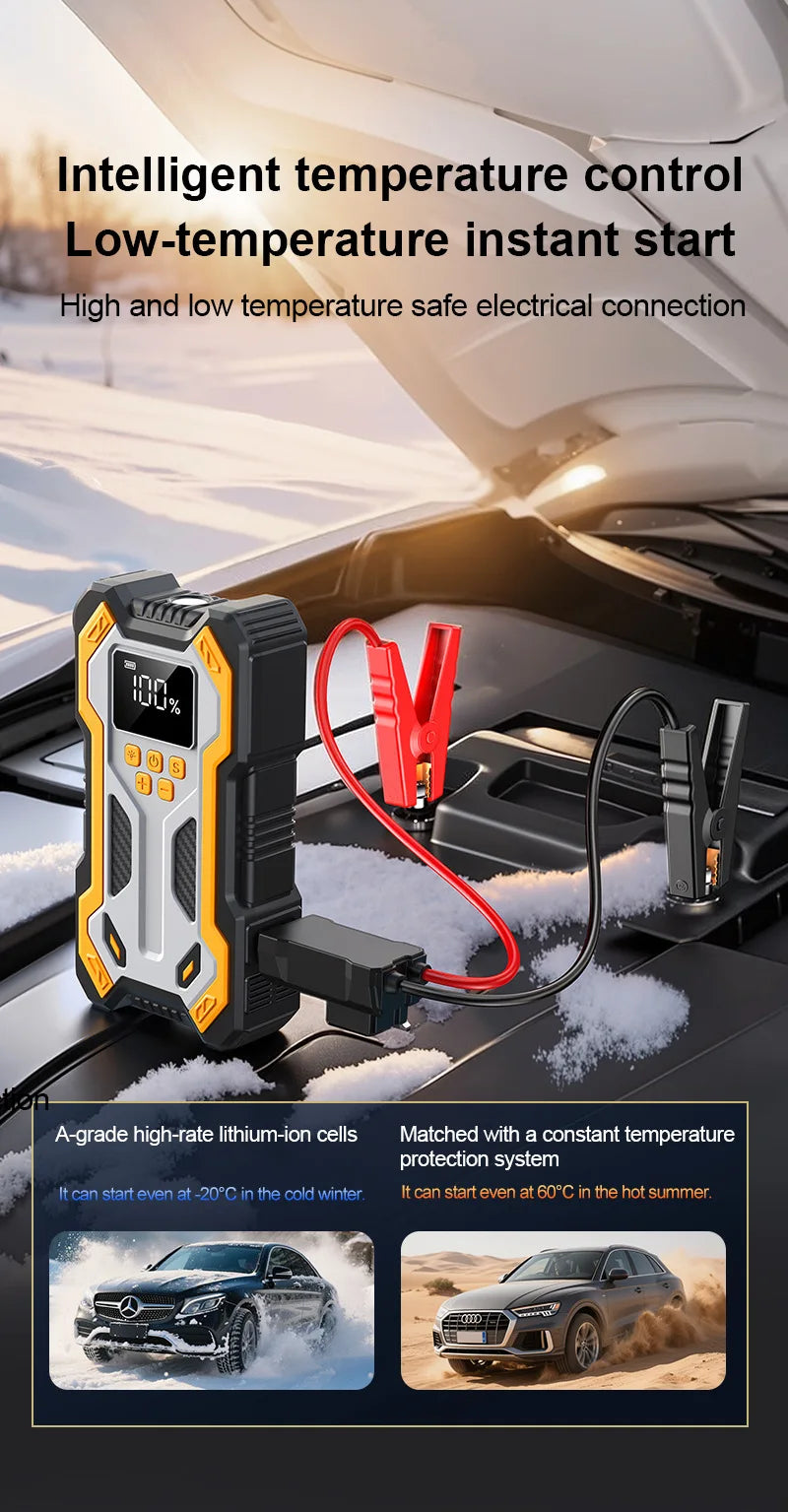 Car Jump Starter With Air Compressor LCD Screen 30000mAh Portable Booster Charger 7000A Powerful Car Battery Starting Devi