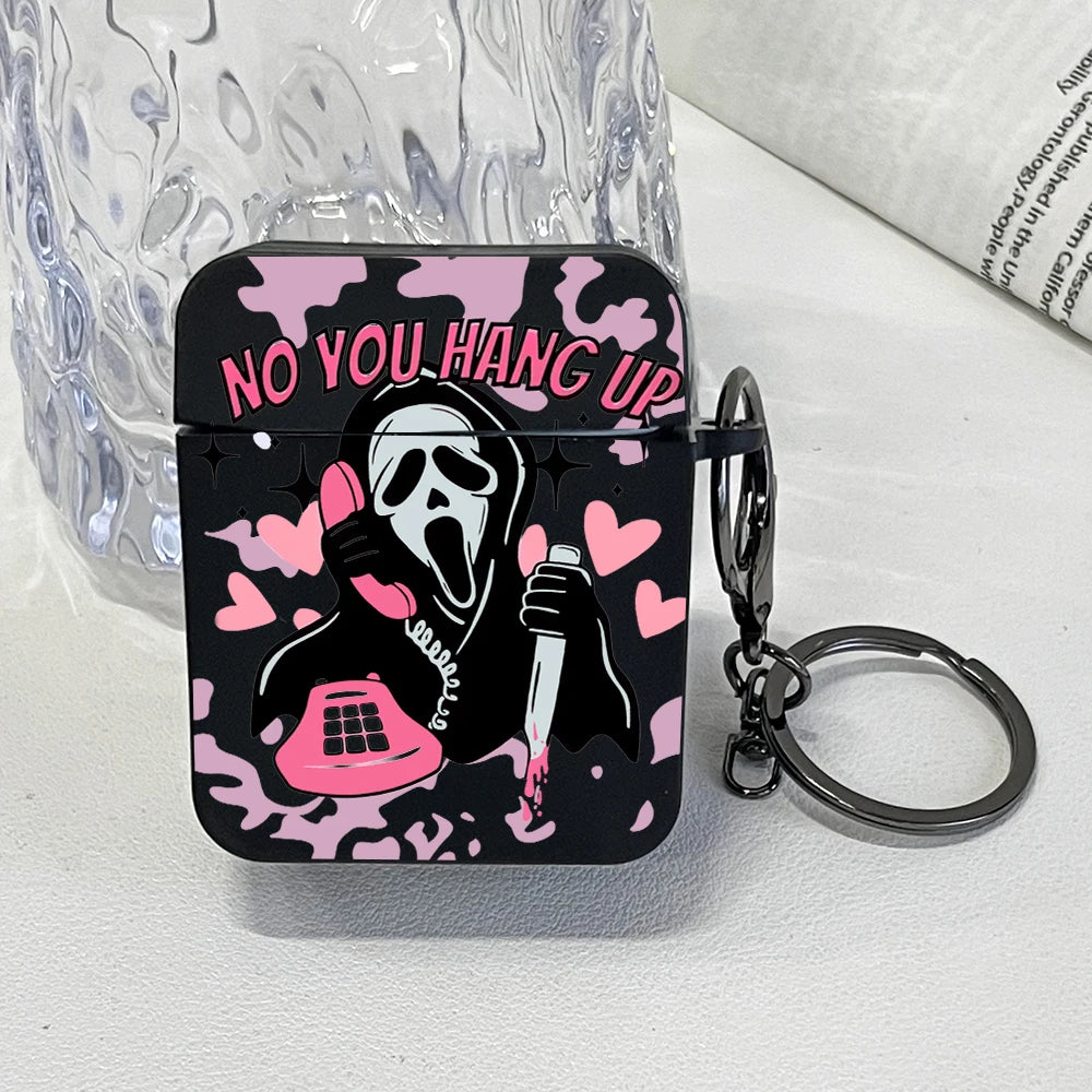 Pink Ghostface Hard Earphone Case for AirPods 1or2, 3, 4, Pro2/Pro Case Stylish Bluetooth Headset Protective Cover with Keychain