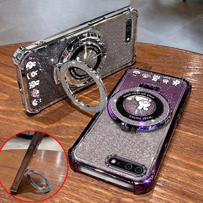 Crystal Strap Glitter Love Rabbit Phone Holder Case On For iPhone 8 Plus 7 6 6s Plus Se 2020 7plus 8plus Anti-knock Stand Cover