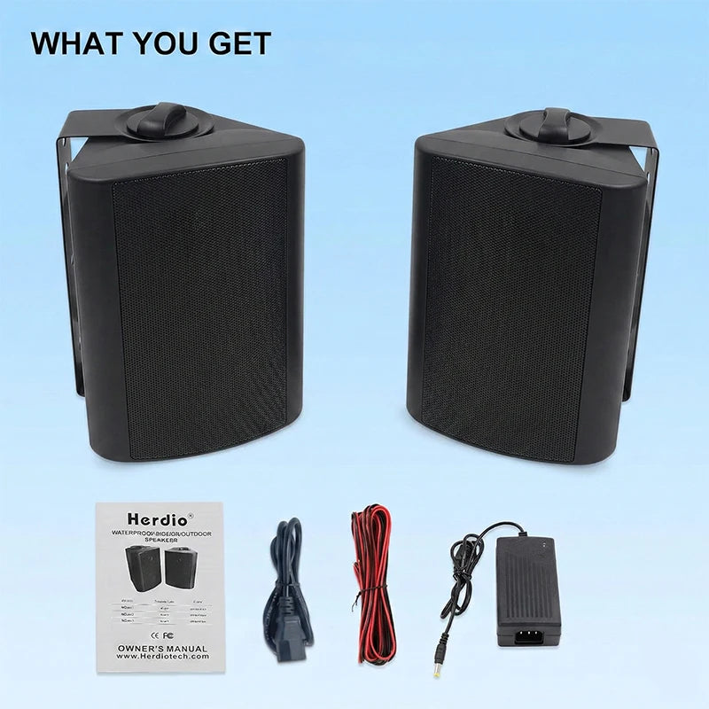 Herdio 5.25 Inch Outdoor Bluetooth Speaker 300W Waterproof Wall-Mounted Wired System All-Weather Resistant Audio