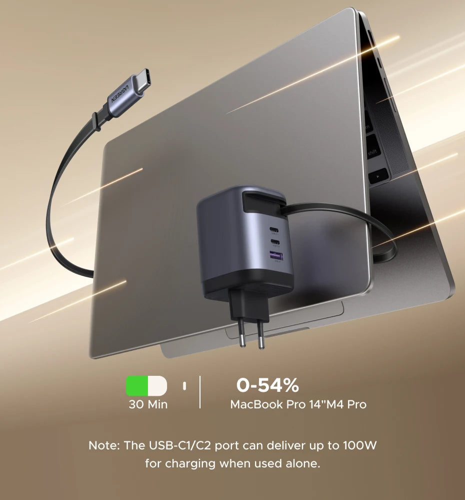 UGREEN 100W GaN Charger With Retractable USB C Cable UFCS PPS PD Fast Charger For Laptop Macbook Pro iPad Tablet iPhone Samsung