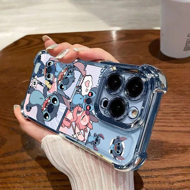 Cartoon Stitch Phone Case For IPhone 17 16 15 14 13 12 Pro Max Plus 16E Fashion Clear Shockproof Plating Cover