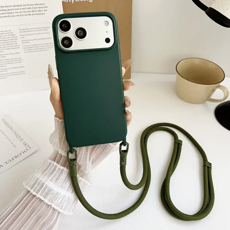 Official Lanyard Case For iPhone 17 Pro Max 14 12 11 13 15 16 Plus 17 Air Shockproof Candy Crossbody Neck Cord Strap Soft Cover