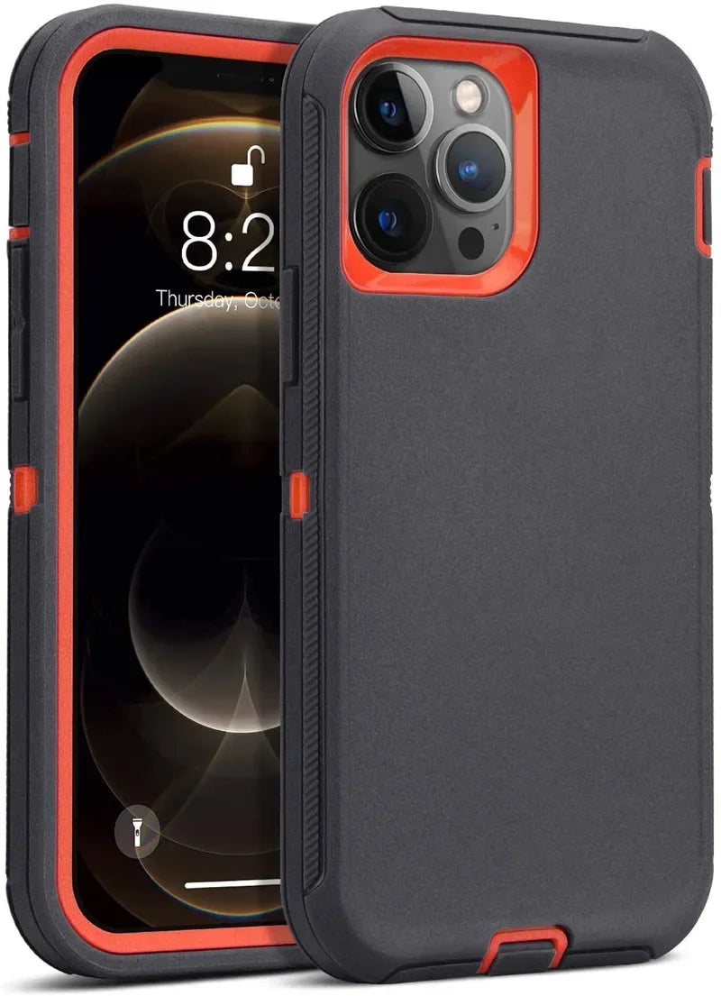 3 in 1 Military Armor Shockproof Phone Case For IPhone 16 15 14 13 12 11 Pro Max 14Plus XS XR Otter Case Box Belt Clip Cover