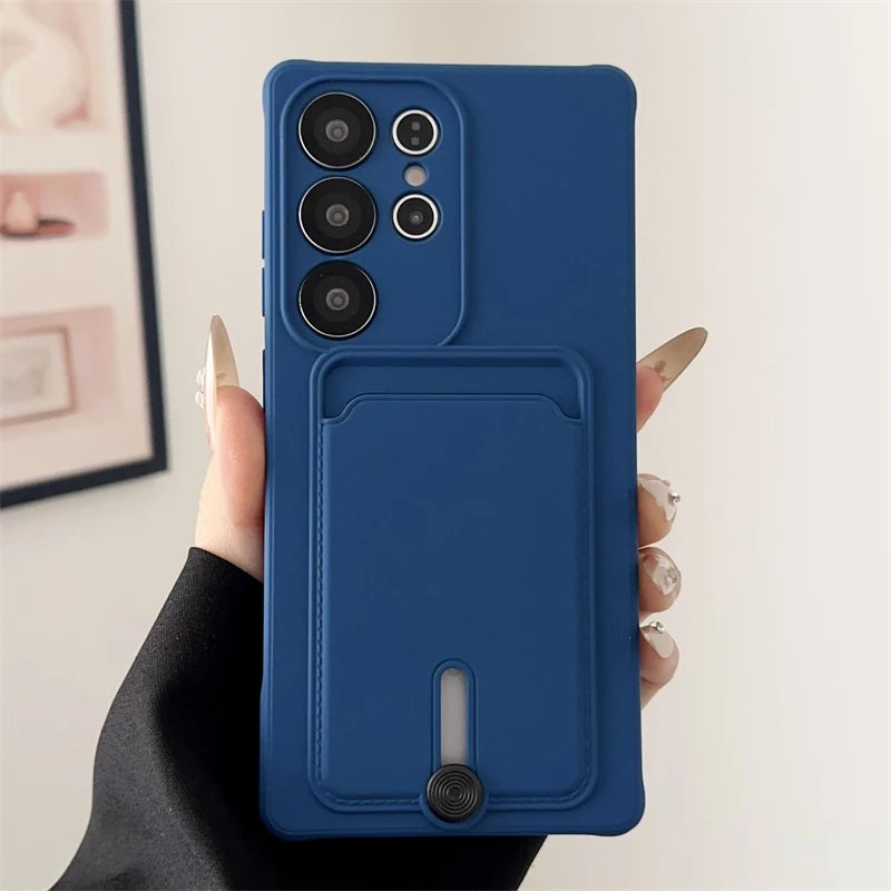 Soft Silicone Case For Samsung S25 S24 S23 S22 S21 Ultra Plus FE Wallet Card Holder Case For Samsung A56 A55 A72 A36 A53 A35 A54