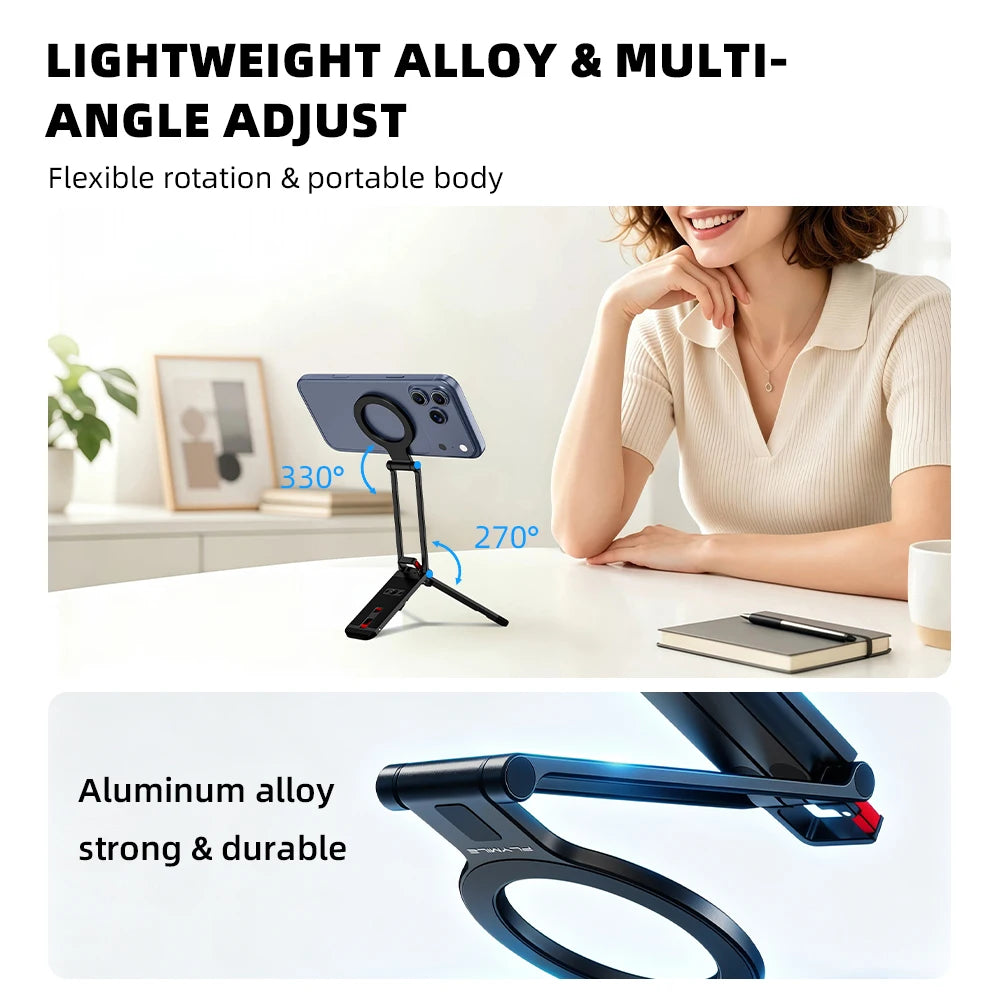 Flymile Foldable Magnetic Phone Tripod for iPhone 18 Pro Max 17 16 15 14 Accessories Selfie Stick Handle Compatible with MagSafe