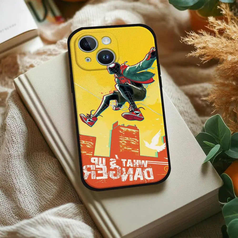 S-Spiderman Punk Style Phone Case For IPhone 1716 15 14 13 Pro Max 11 12 Mini X Xs XR Black Silicone Cover