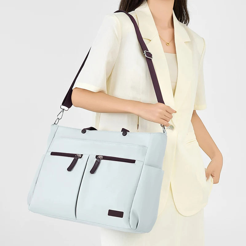 [ Laptop Bag ] Nylon casual ladies' laptop bag, daily commuting briefcase, lightweight double main pocket single-shoulder bag