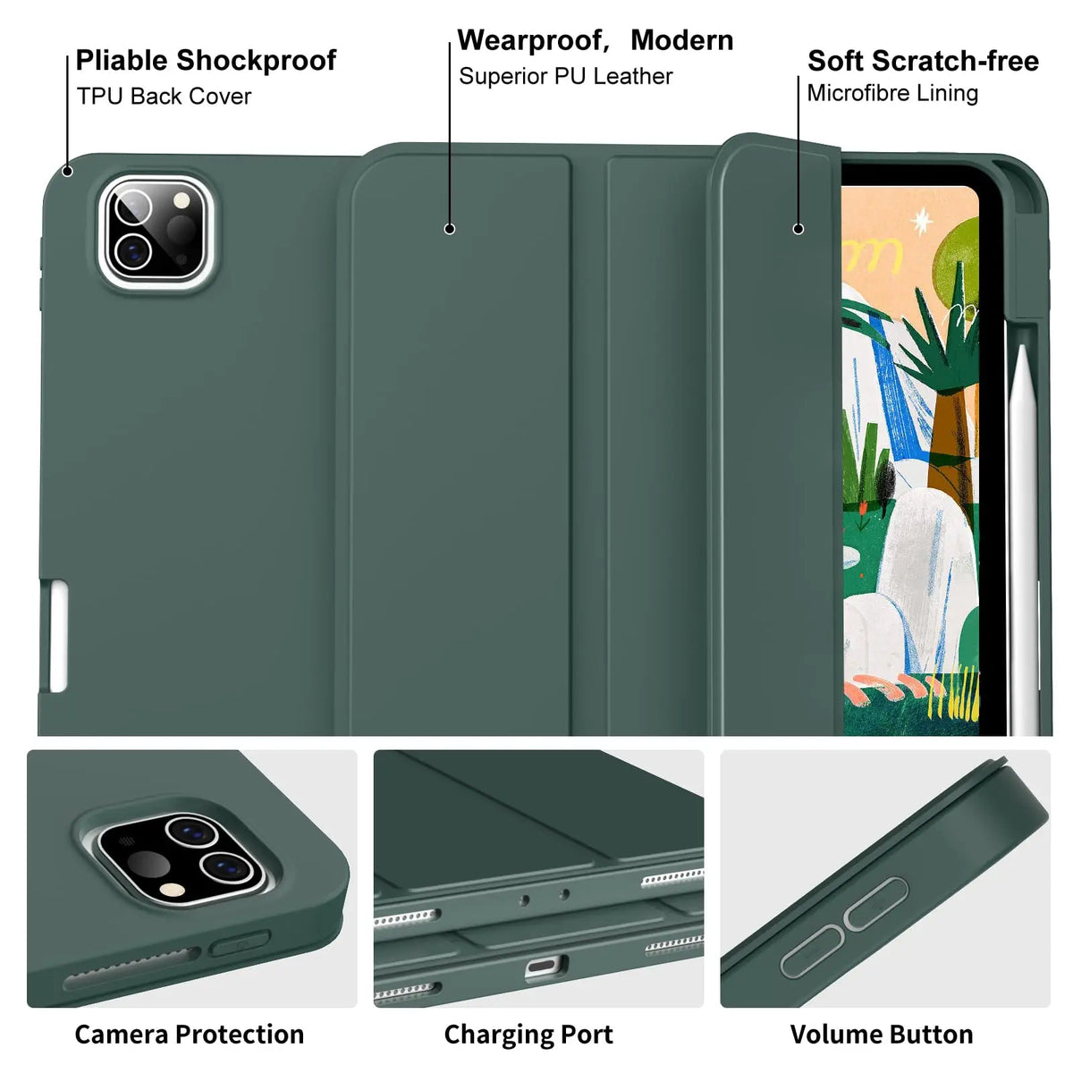 Pencil Case for iPad Air Pro 10.9 11 12.9 13 A16 10th 11th Generation Air 4 5 6 7 Trifold Stand Flip Cover With Pencil Holder