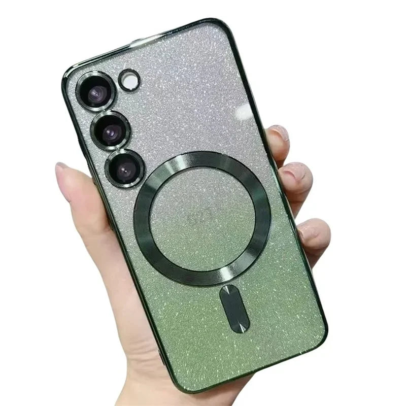 Glitter Magnetic Case For Samsung Galaxy S26 S24 Ultra S23 S22 S21 Plus S20 FE A56 A55 A36 Plating Wireless MagSafe Bright Cover