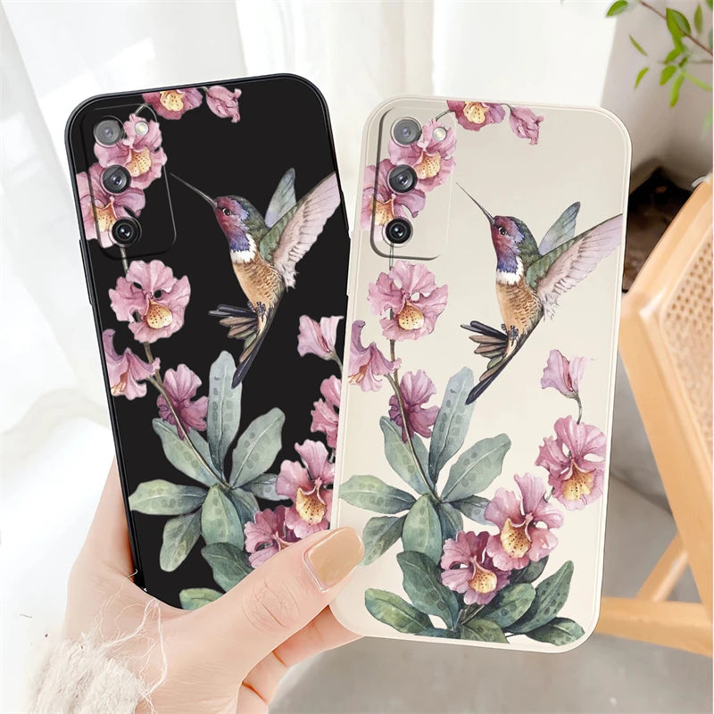S24 Ultra Flowers Birds Pattern Case For Samsung Galaxy S10 S20 S21 S22 S23 S11E FE Lite Plus Ultra Silicone Phone Soft Cover