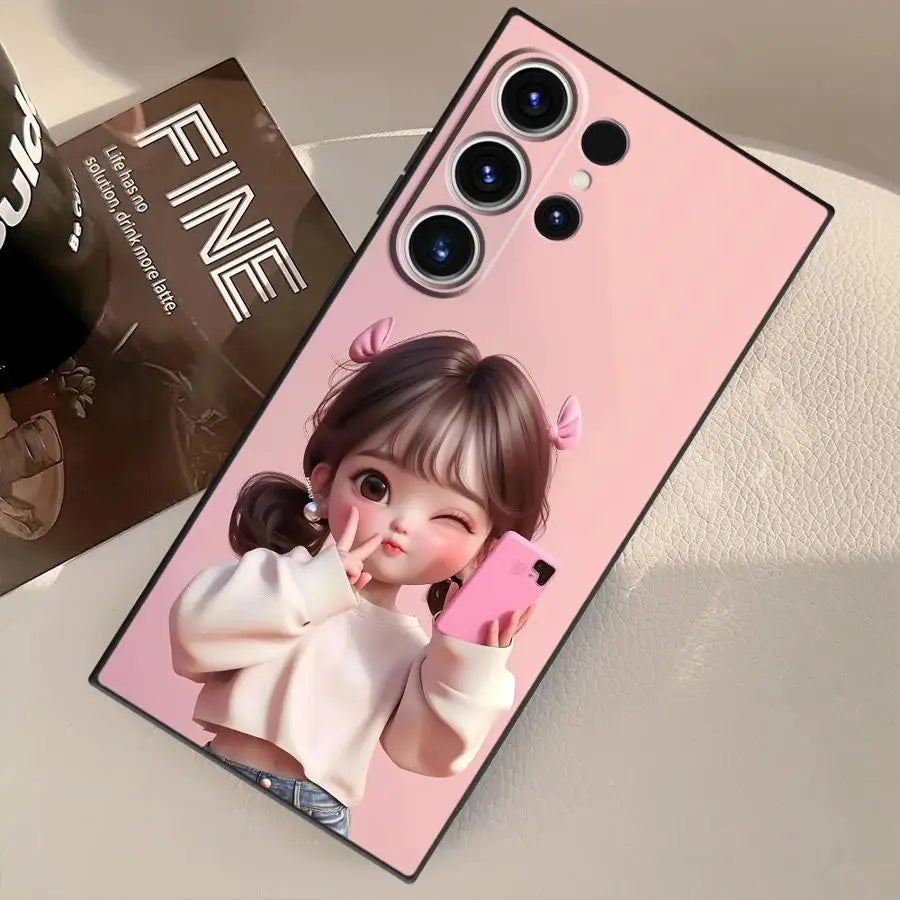 Cartoon Girl Pattern Case for Samsung Galaxy S26 S10 S9 S20 Note 20 Ultra 8 9 10 S21 FE S23 S24 Plus S25 Ultra Funda Phone Cover