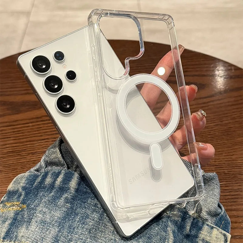 Magnetic Original Transparent Phone Case For Samsung Galaxy S26 S25 S24 S23 S22 S21 Plus Ultra FE Edge for Magsafe Clear Cover