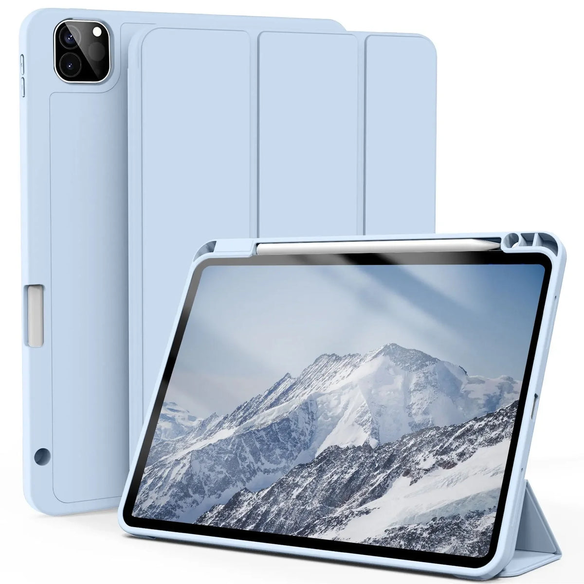 For iPad Pro 11 inch 4/3/2th Generation with Pen Slot Case,For iPad Pro 11-inch(M4)2024 Trifold Stand TPU Soft Back Tablet Cases