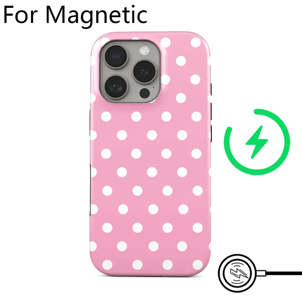 Luxury Clmj Y2K Small Polka Dots Phone Case for iPhone 17 16 15 14 13 12 11 Pro Max Plus Air Magnetic Double-layer Back Cover