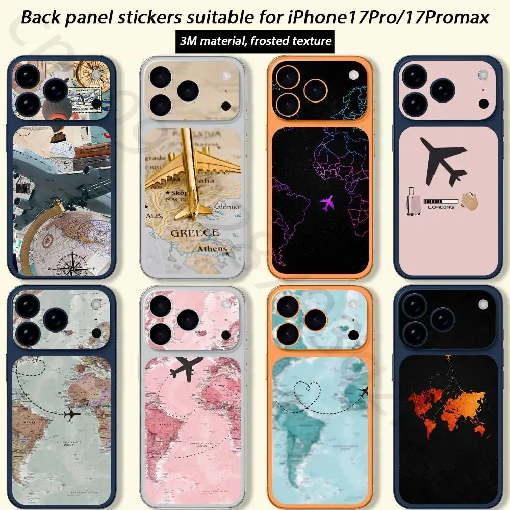 Airplane Map   For iPhone 17 pro Max /17 pro Full Cover Decal Skin Wrap 3D Colorful Rear Protective Sticker Film