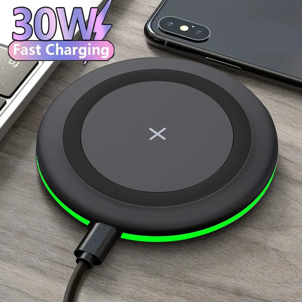 30W Wireless Charger For iPhone 17-12 Pro XS Max X XR Induction Fast Wireless Charging Pad For Samsung S Xiaomi Type C