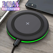 30W Wireless Charger For iPhone 17-12 Pro XS Max X XR Induction Fast Wireless Charging Pad For Samsung S Xiaomi Type C