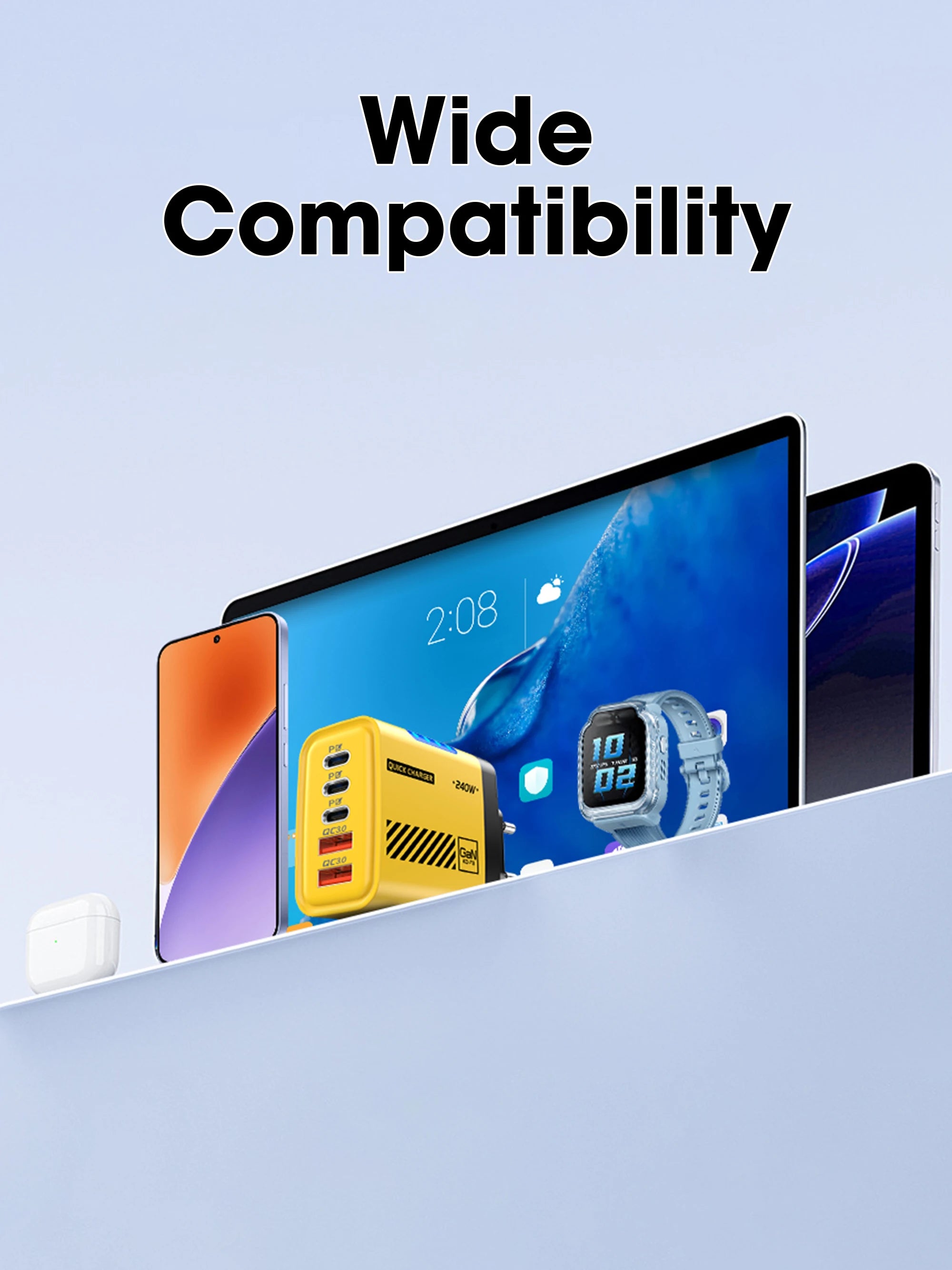5 Port GaN USB C Charger 240W PD Fast Charging Adapter For iPhone 17 16 15 Pro Samsung Xiaomi Huawei Laptop Desktop PD Charger