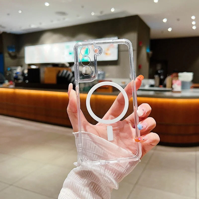 Transparent Magnetic For Magsafe Case For Samsung A14 A15 A16 A23 A25 A34 A35 A52 S26 S25 S24 S23 S22 S21 S20FE Plus Ultra Cover