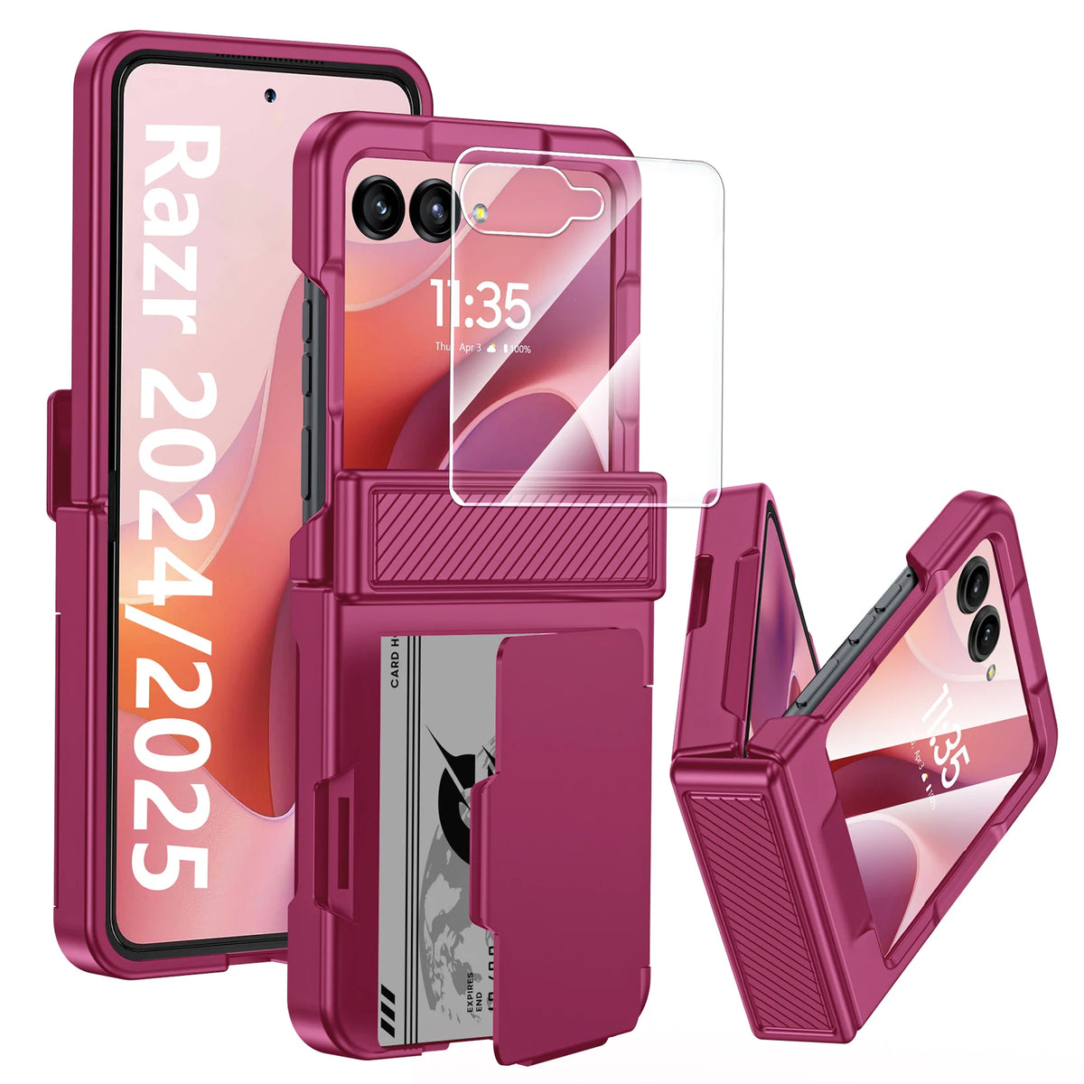 With Card Clip,Hinge Protection,RFID Shielding and Screen Protector,Christmas Gift,for Moto Razr 60 2025/50 2024 Case-Blue