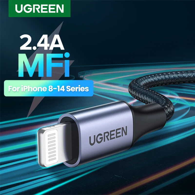 UGREEN MFi USB Cable for iPhone 14 13 12 Pro Max 2.4A Fast Charging Lightning Cable for iPad Mini Phone Data Cable
