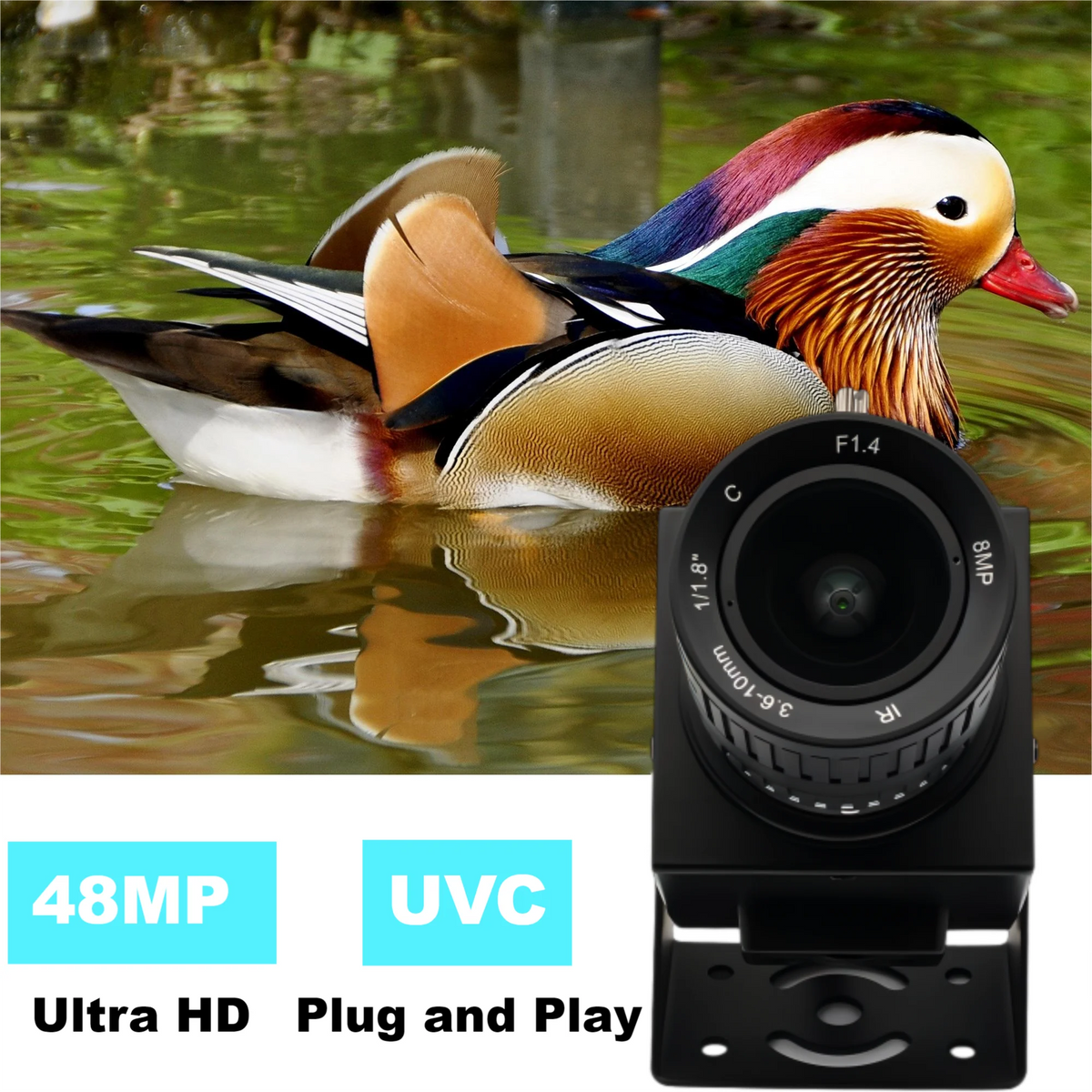 ELP 48MP USB Camera IMX586 8K CMOS UVC Mini USB Webcam Industrial Video Camera with 3.6-10mm Varifocal Zoom Lens