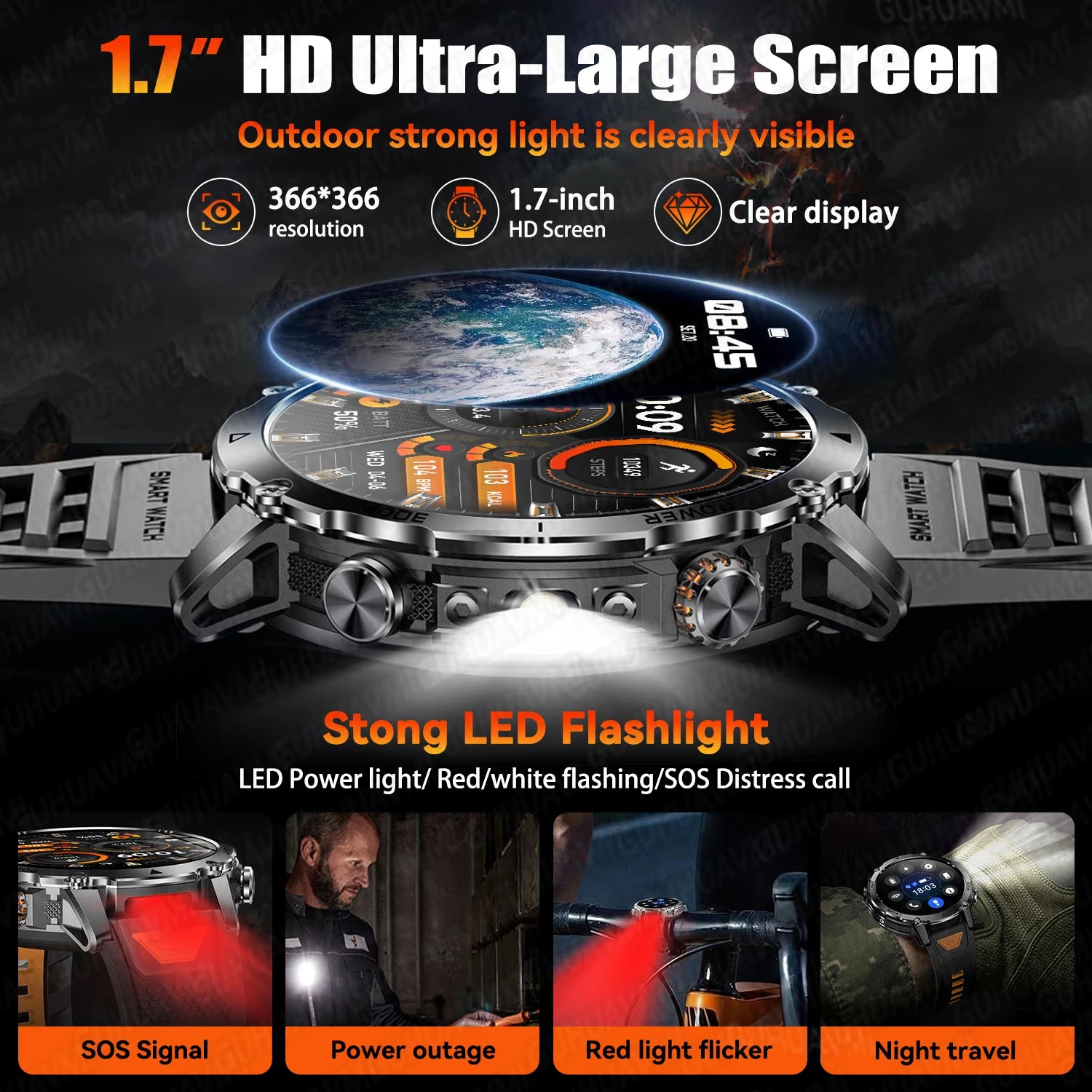 2026 New TANK Ultra 1400mAh Battery Military Smart Watch 10ATM Waterproof Heart Rate Tactical LED Flashlight Men Sports Bracelet