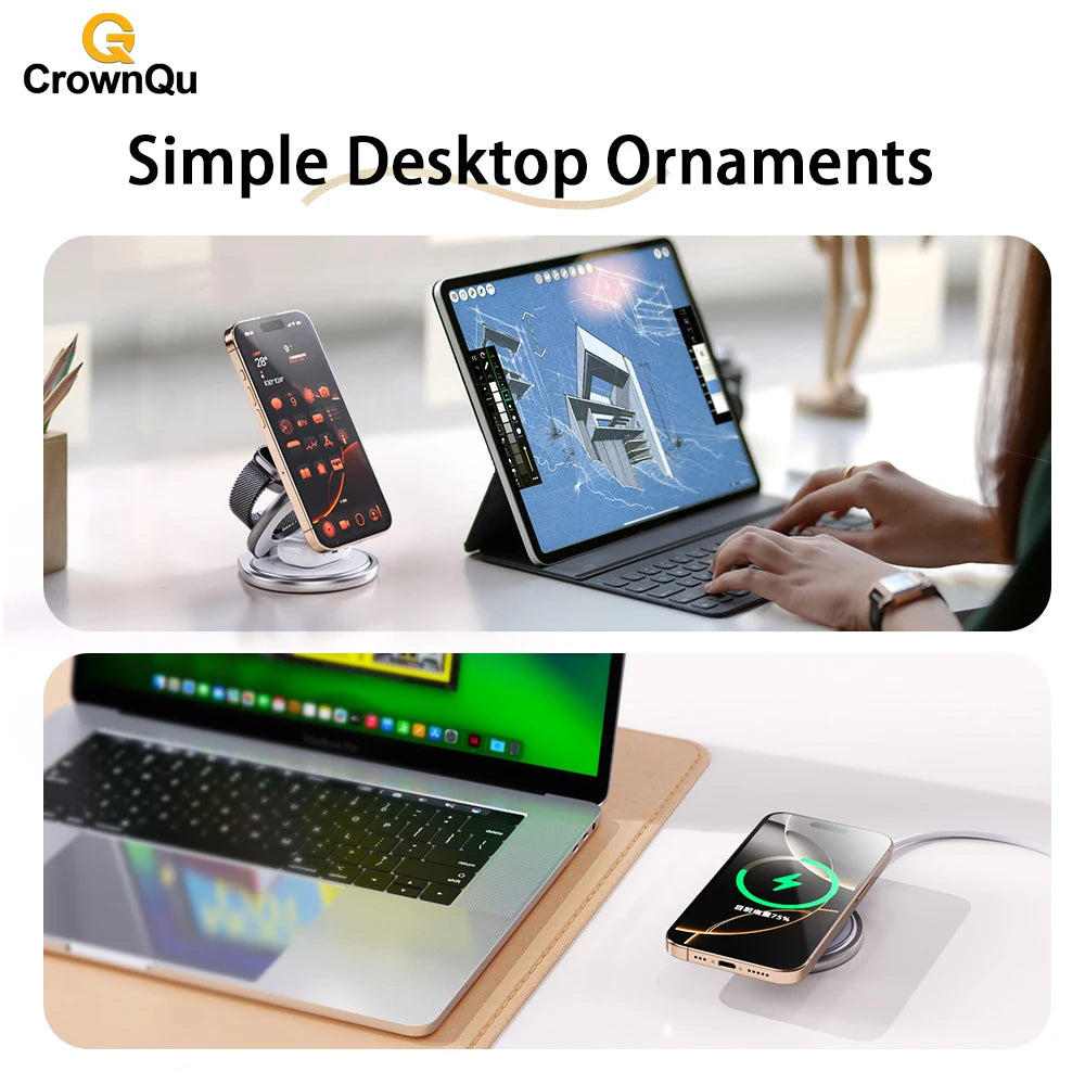 Qi2.2 25W Metal Wireless Charger Protable Fast Charging Station Stand 360° Rotation for iPhone 17 16 15 14 Pro Max Watch Airpods