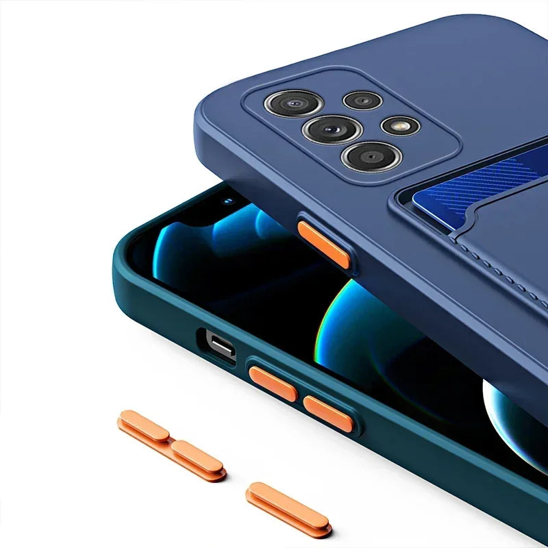 Soft Silicone Card Holder Case For Samsung Galaxy S24 S23 S22 S21 S20 Plus FE Note 20 Ultra A51 A71 A54 Slot Wallet Back Cover