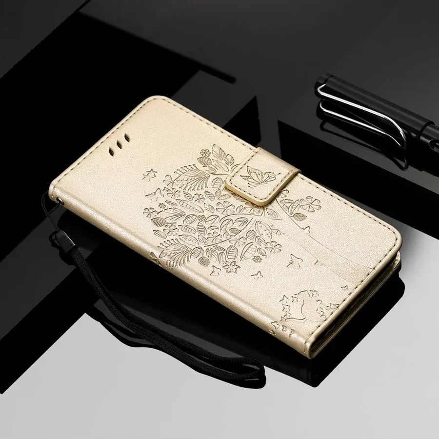 Wallet Tree Embossing Flip Leather Case For Samsung Galaxy A07 A15 A16 A17 A35 A36 A55 A56 S25 Edge S24 S23 S22 S21 Ultra S20 FE