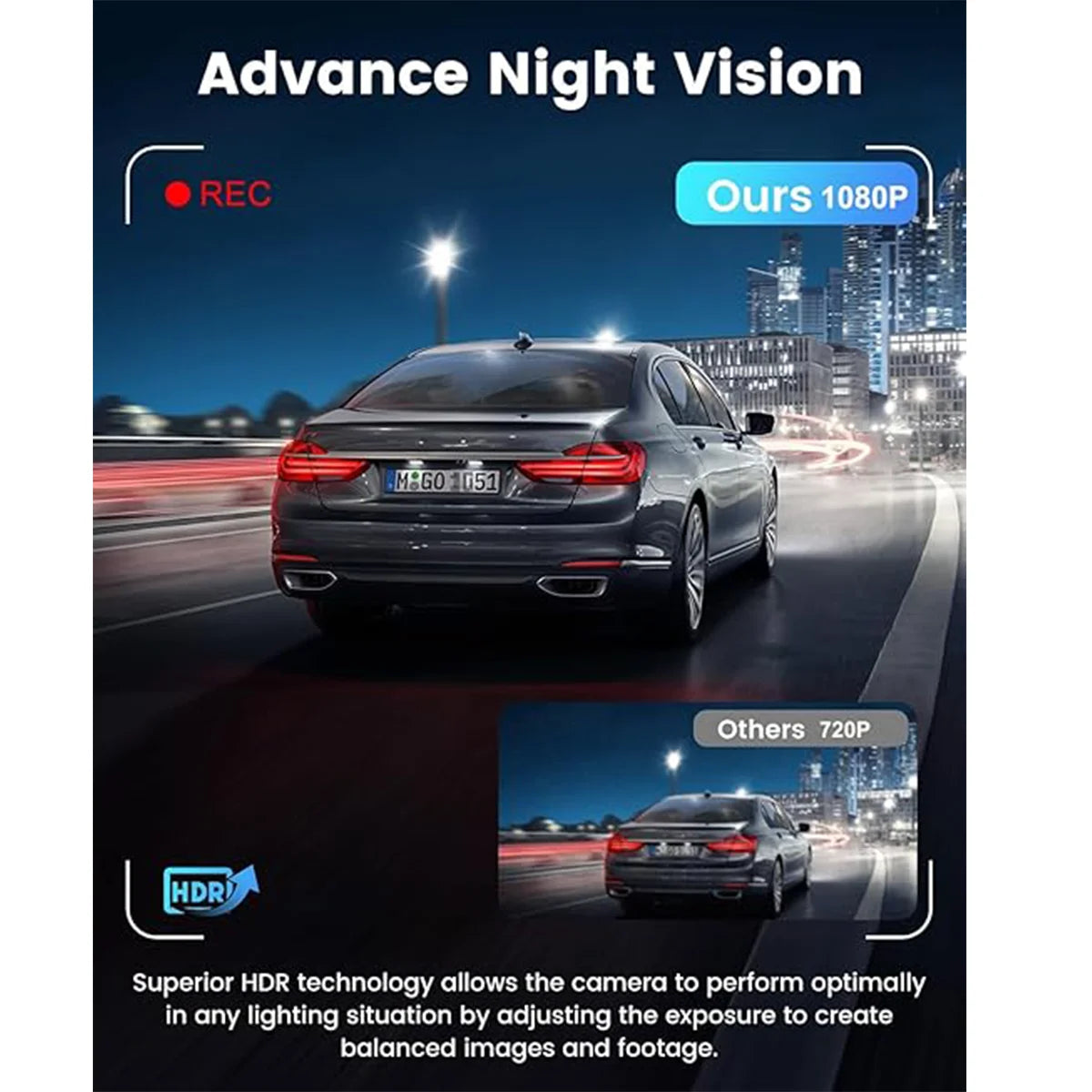 3 Channel Dash Cam – 1080P Front/Cabin/Rear, Night Vision, Loop Recording