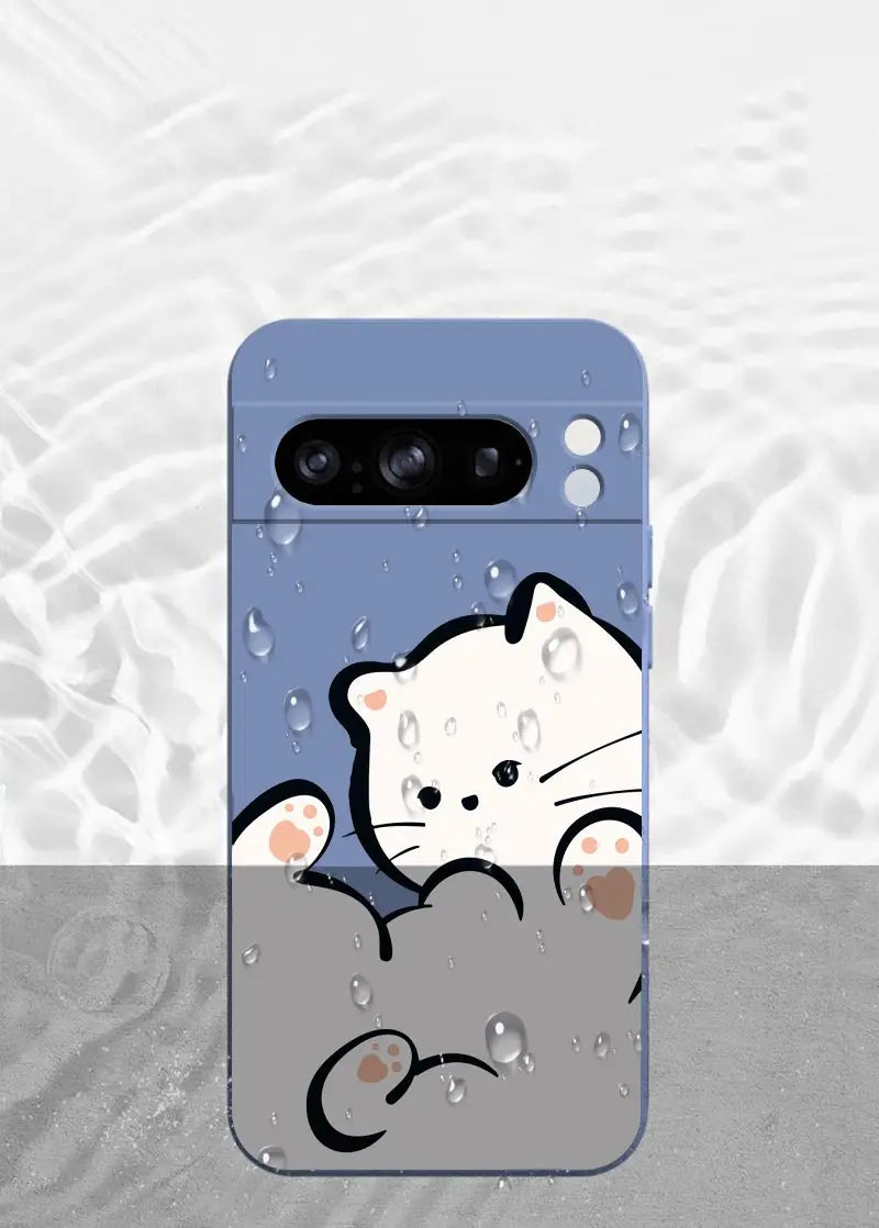 Pixel 8Pro Fluffy Kitten Bracelet Silicone Phone Case For Google Pixel 8Pro 3XL 3A 4 4A 8 8A 5 7 7A 9 9Pro 9ProXL 6A Cover