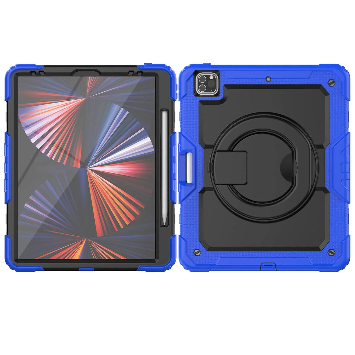 for iPad Pro 12.9'', Military Grade Shockproof Protective Silicone Cover 360 Folding Handle Grip + Handle Shoulder Strap
