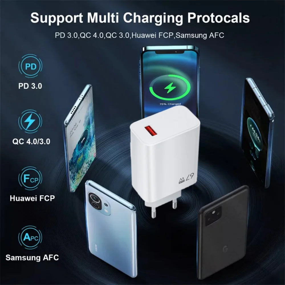 67W Fast Charger GaN USB Type C Power Adapter with Type C Cable USB High Speed Wall Charger For Xiaomi 17 15 14 Ultra Redmi Note